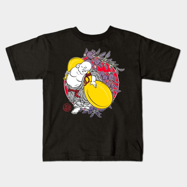 Hotei, the laughing Buddha and his Hyotan Kids T-Shirt by Ukiyograph